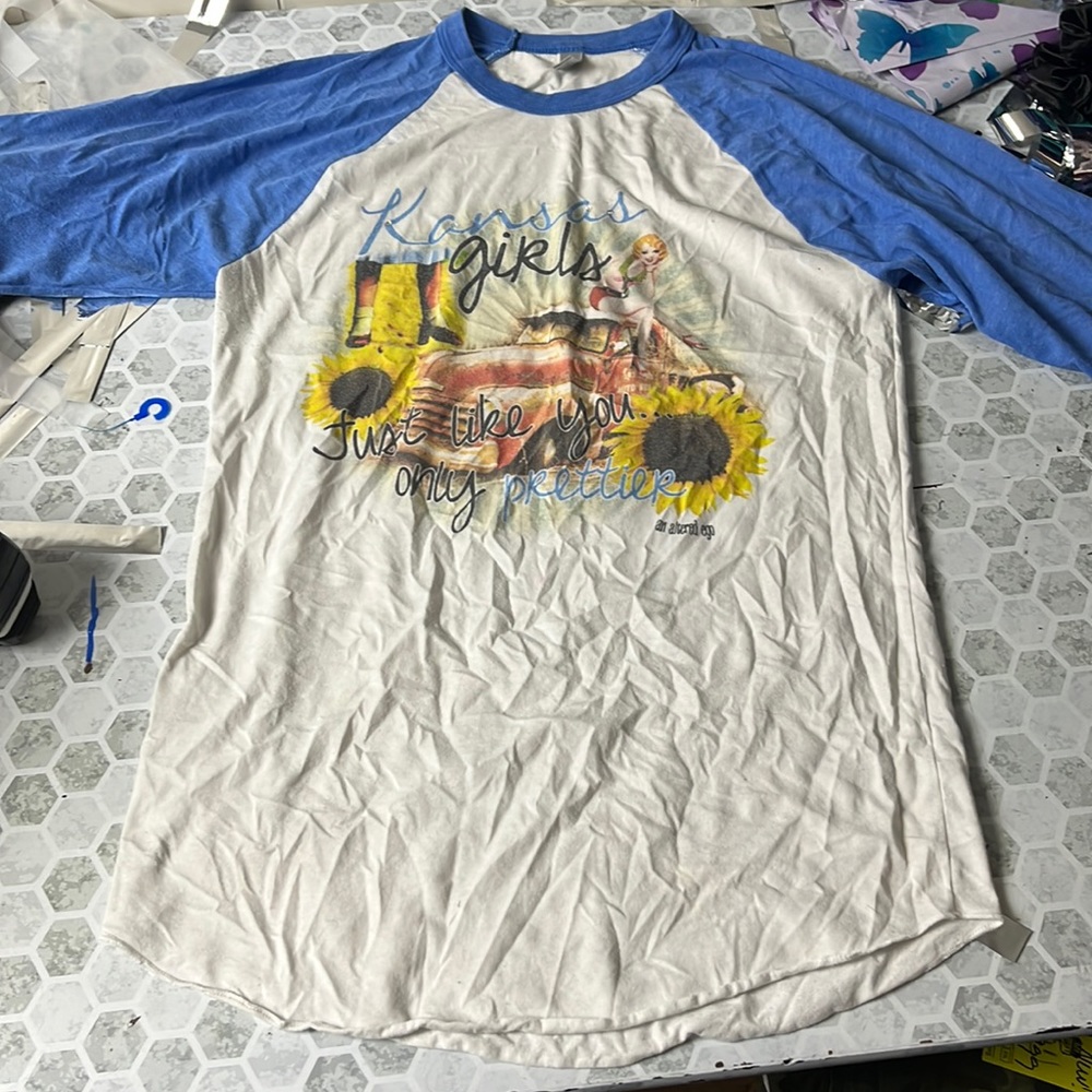 American Apparel Small Kansas Girls Just Like you Only Prettier 3/4 Sleeve T